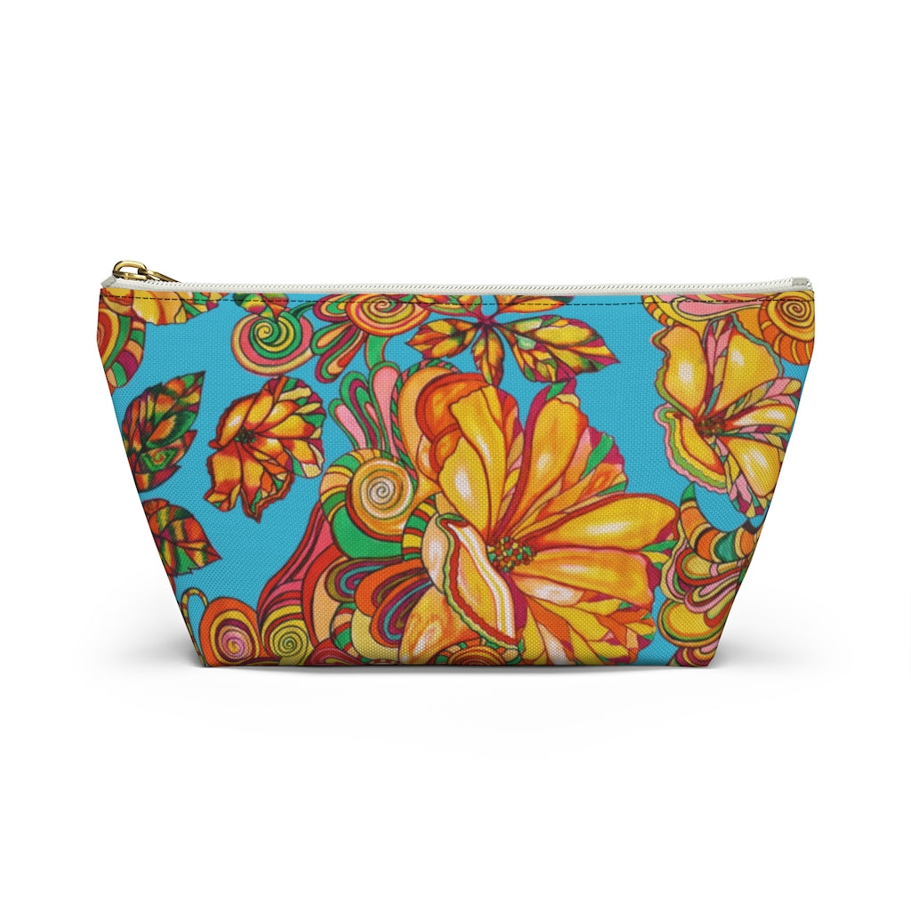 Aqua Artsy Floral Accessory Pouch