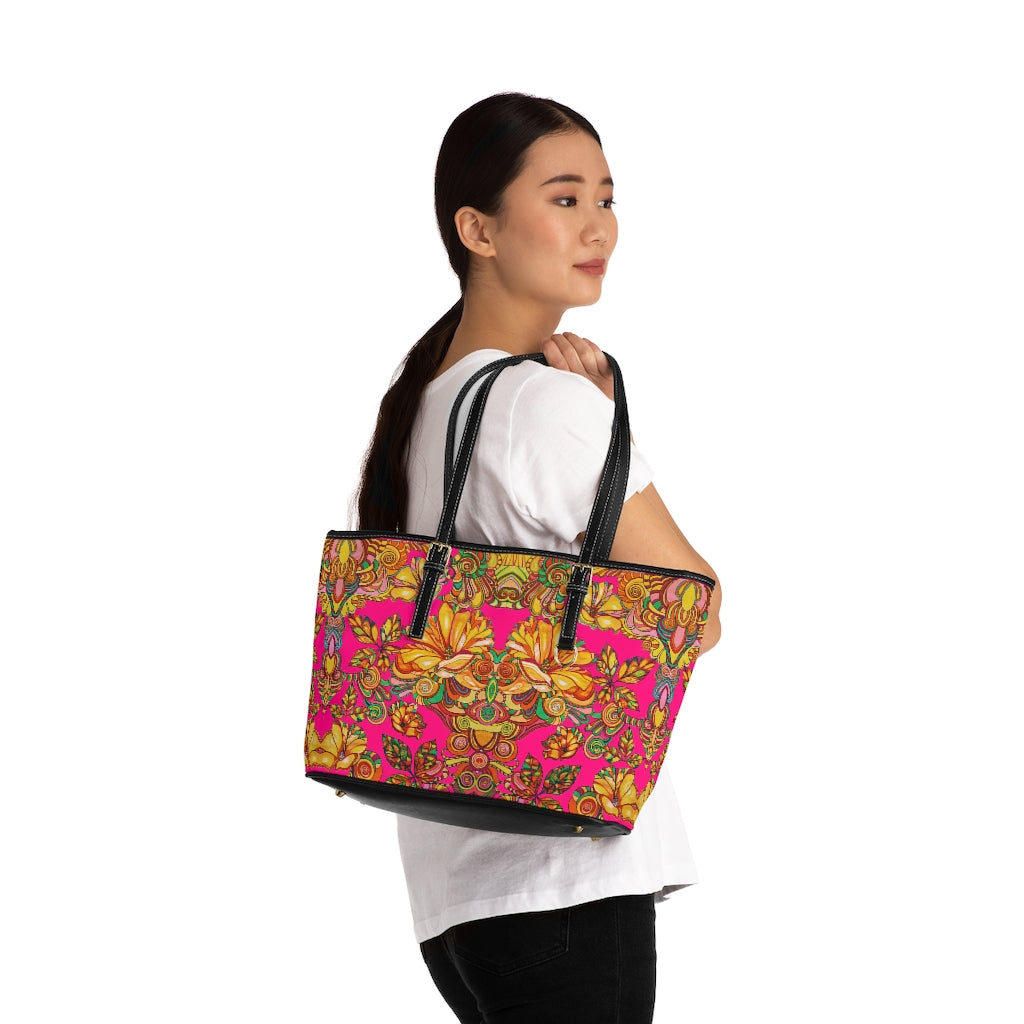 hot pink floral print tote bag