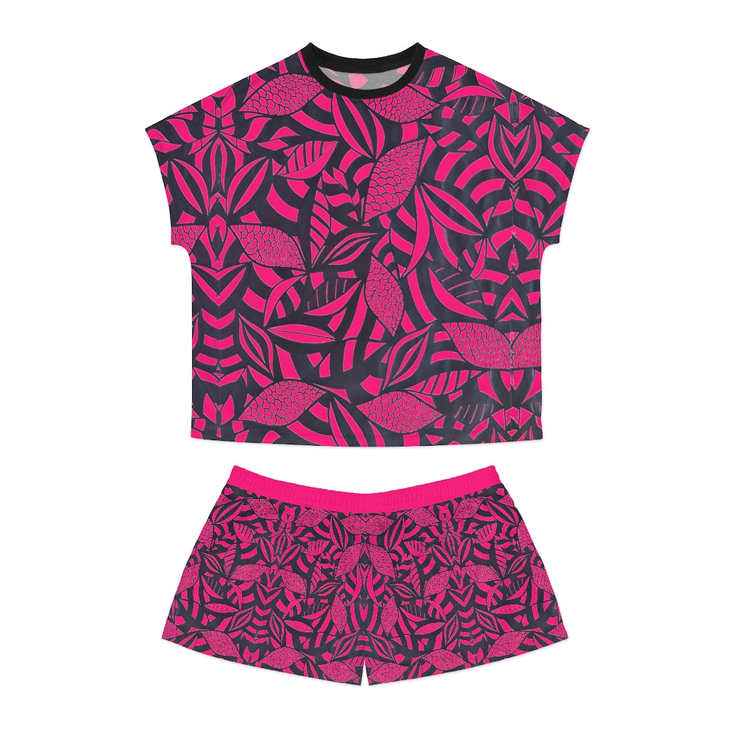 Hot Pink Tropical Minimalist Short Pajama Set (AOP)