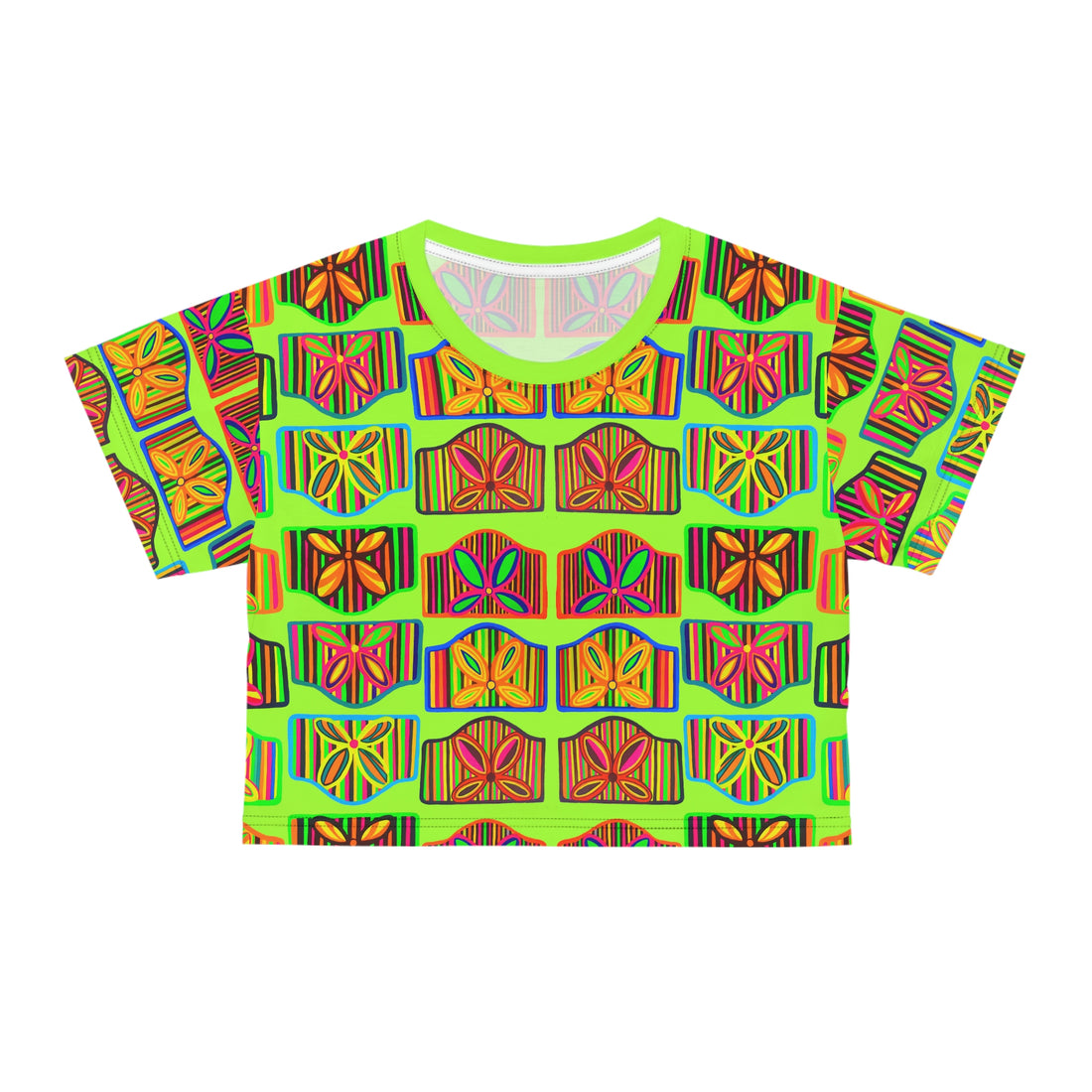 lime green art deco print cropped tee for women