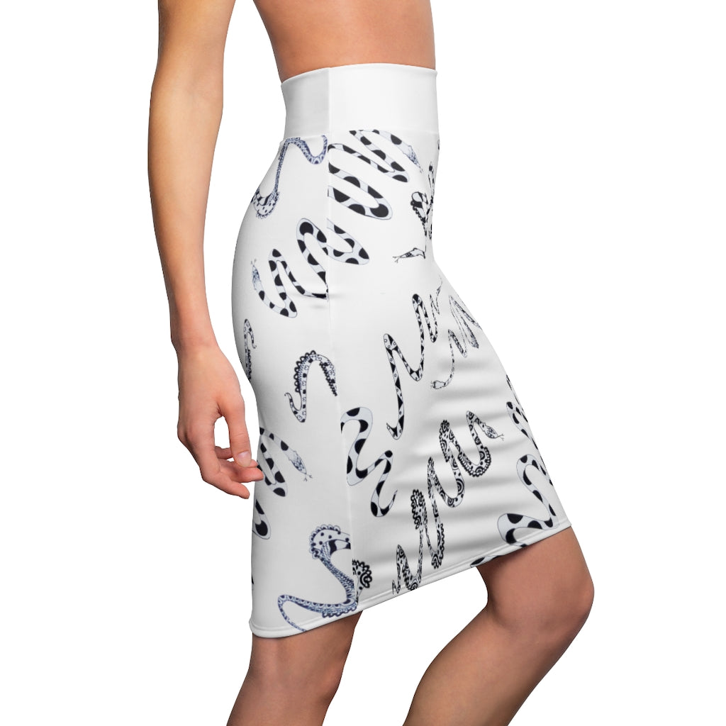 White Snake Den Print Pencil Skirt