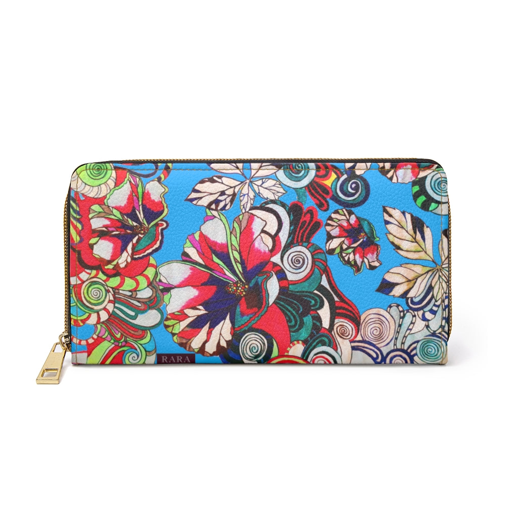 aqua graphic floral pop wallet