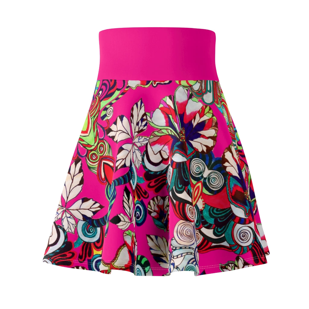 Graphic Floral Hot Pink Skater Skirt