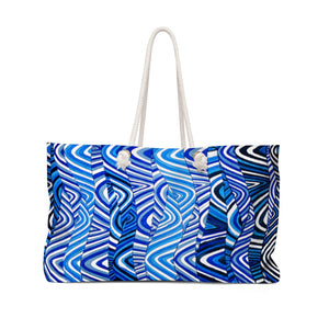 white & blue psychedelic print weekender oversized tote bag
