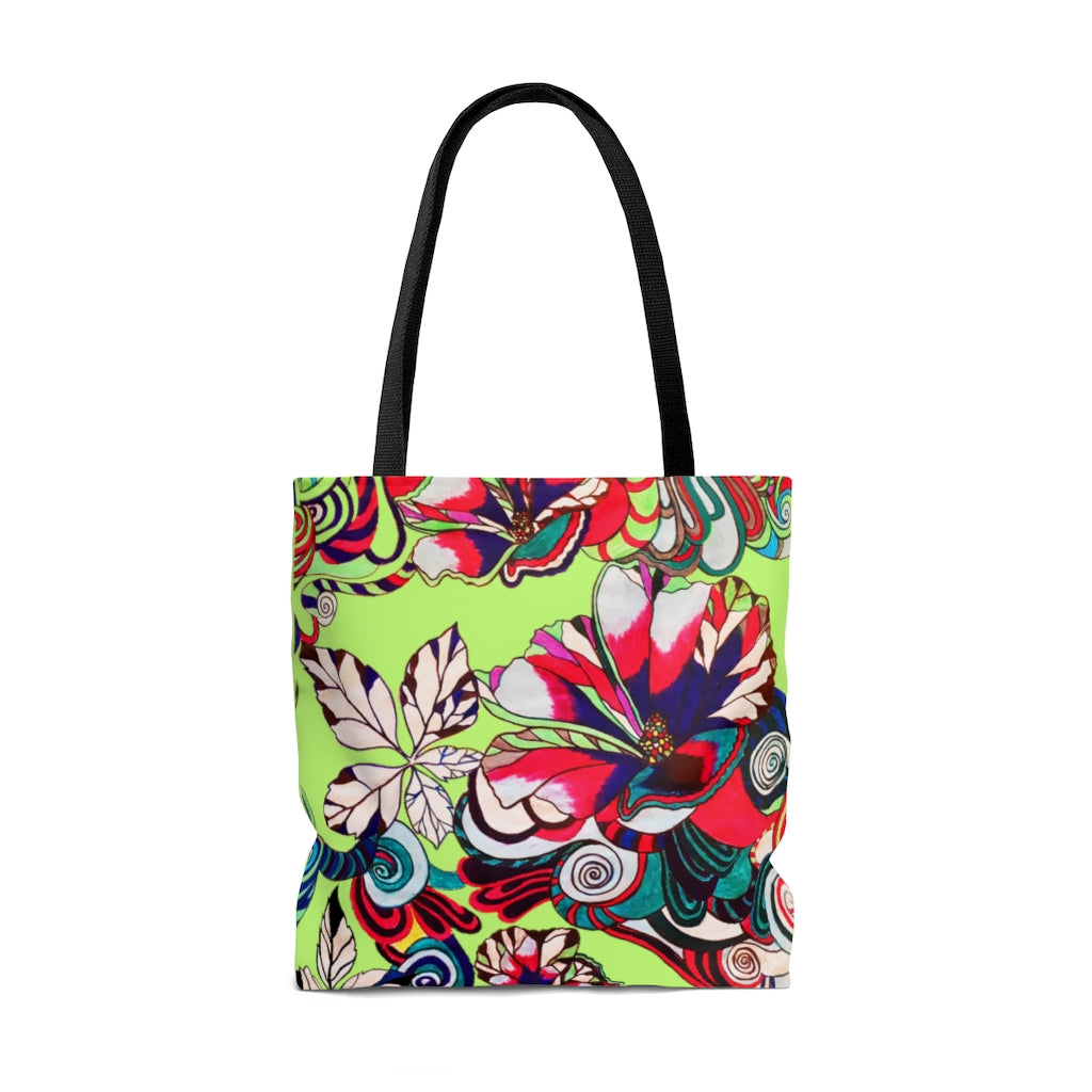 AOP Artsy Floral Pop Lime Tote Bag