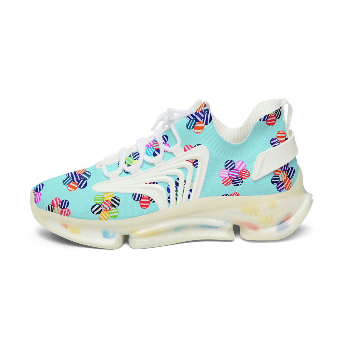 Icy Blue Candy Floral Printed OTT Women's Mesh Knit Sneakers