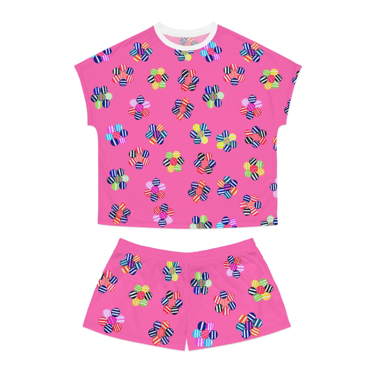rose geometric floral shorts & t-shirt pajama set