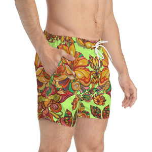 Artsy Floral Men's Lime Swimming Trunks