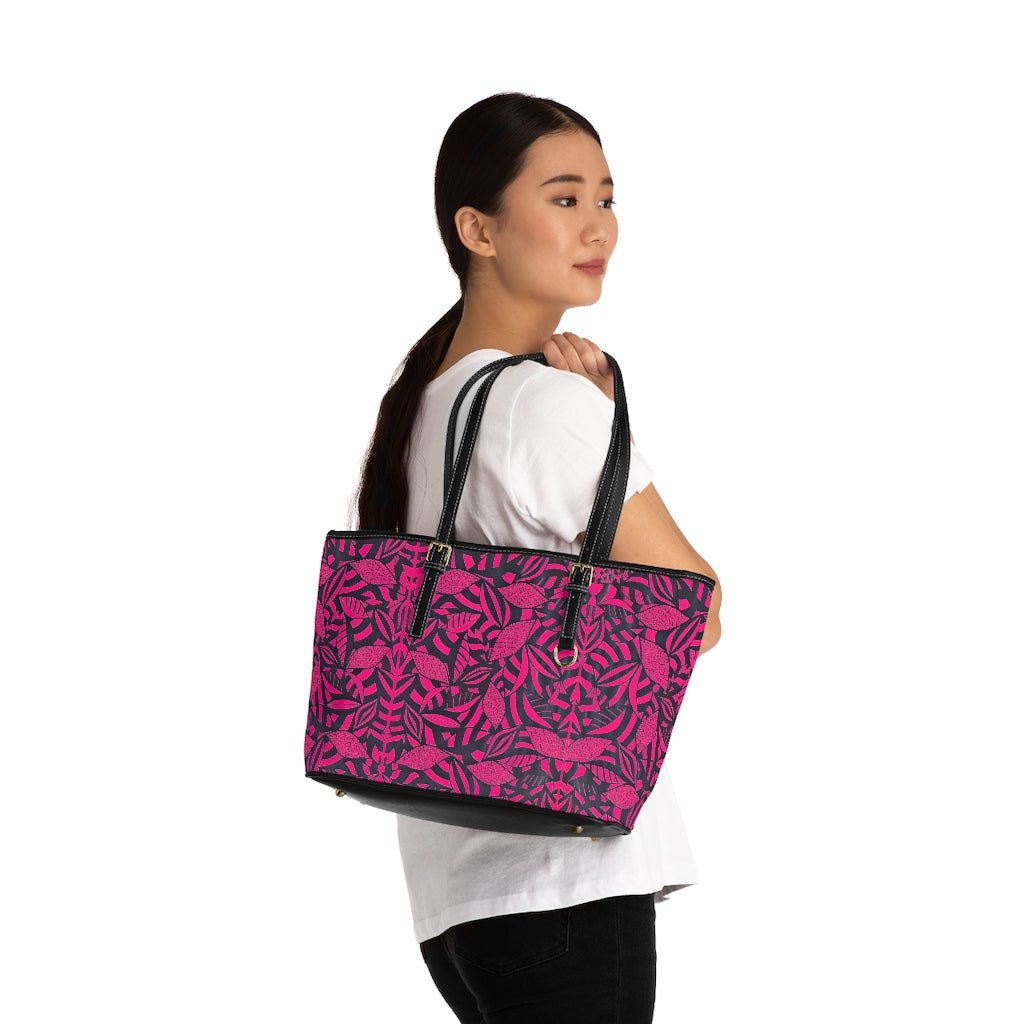 Hot Pink Tropical Minimalist PU Leather Shoulder Bag