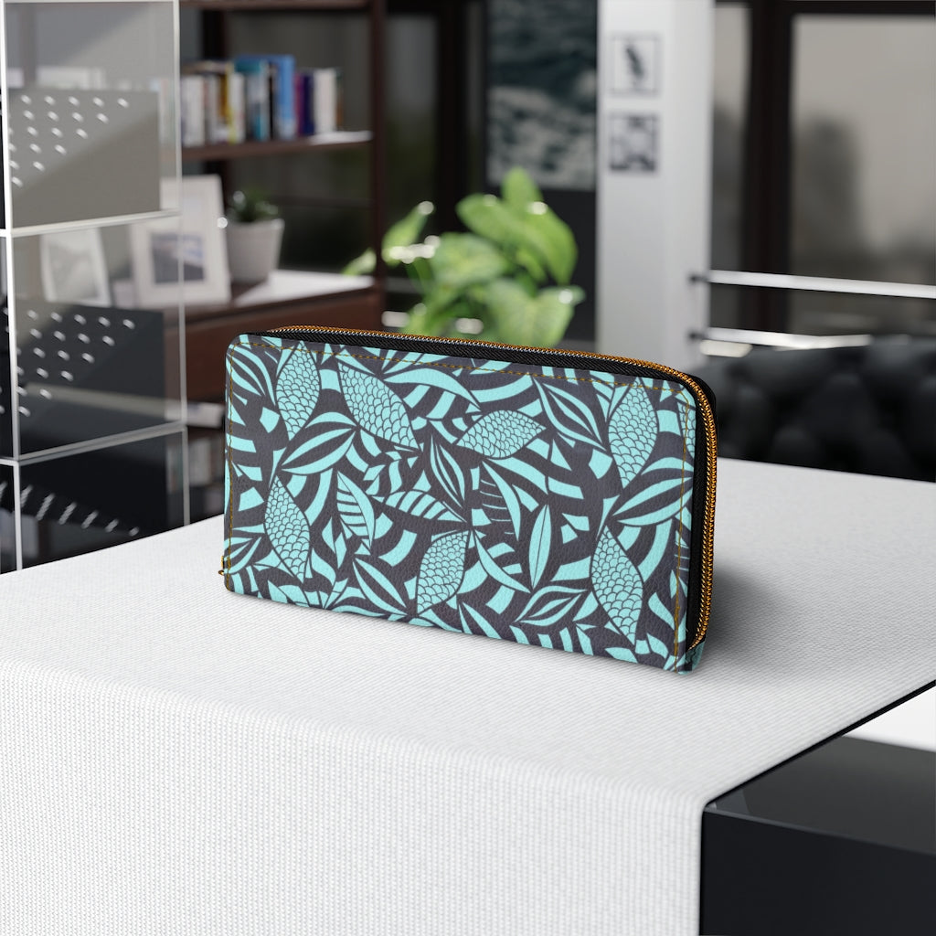 icy blue tropical print clutch wallet