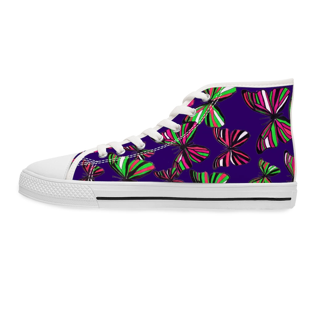 violet butterfly print print women's hightop canvas sneakers 