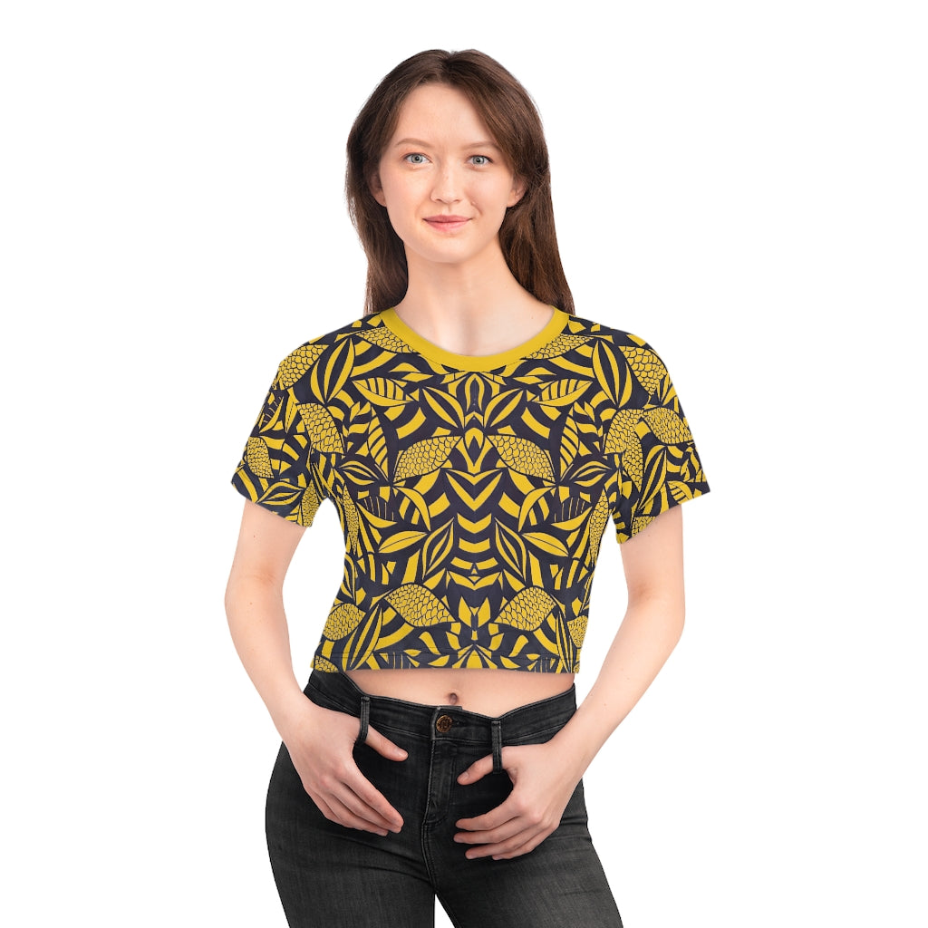 yellow tropical print crop t-shirt