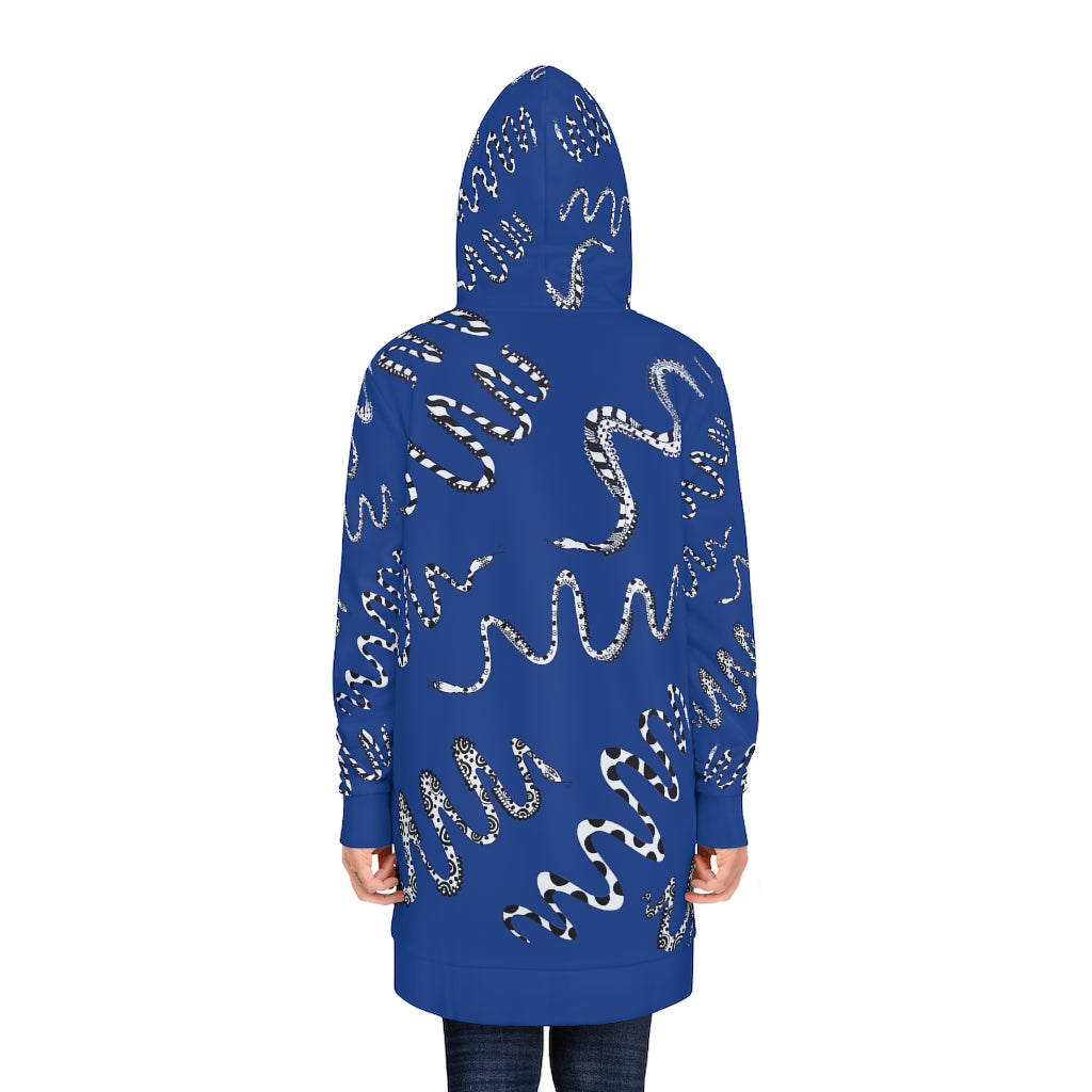 Blue Snake Print Hoodie Dress