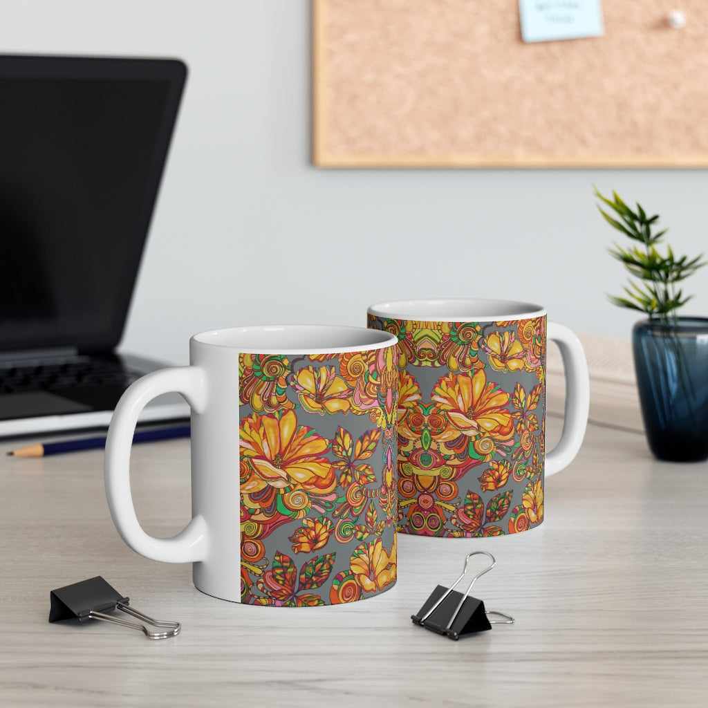 Artsy Florals Grey Mug 11oz