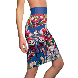 Floral Pop Royal Blue Pencil Skirt