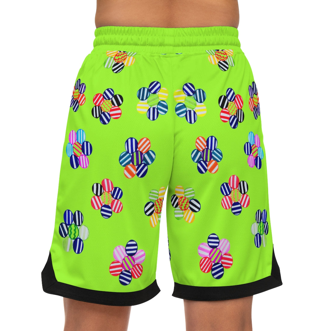 limegreen geometric floral print basketball shorts