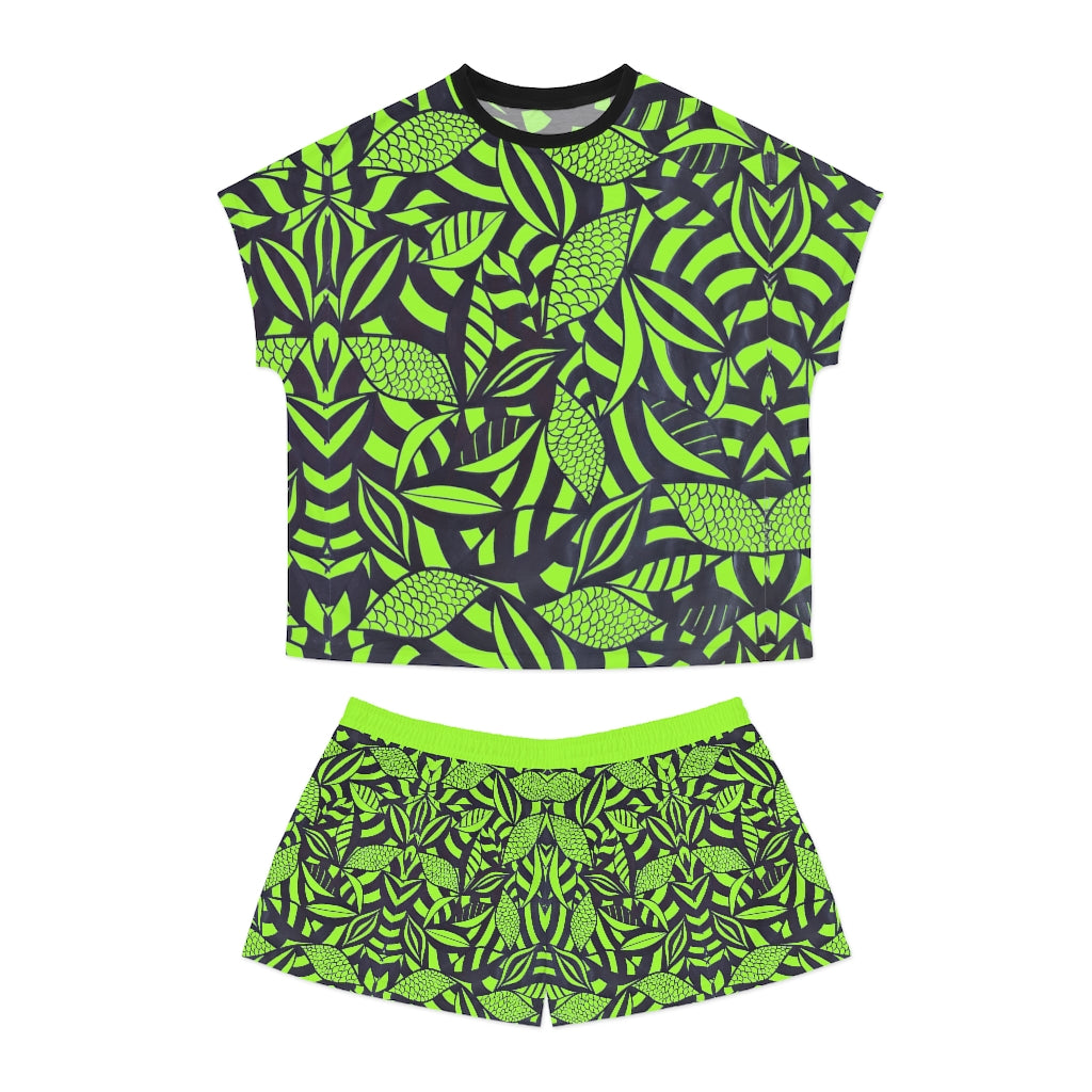 Lime Tropical Minimalist Short Pajama Set (AOP)