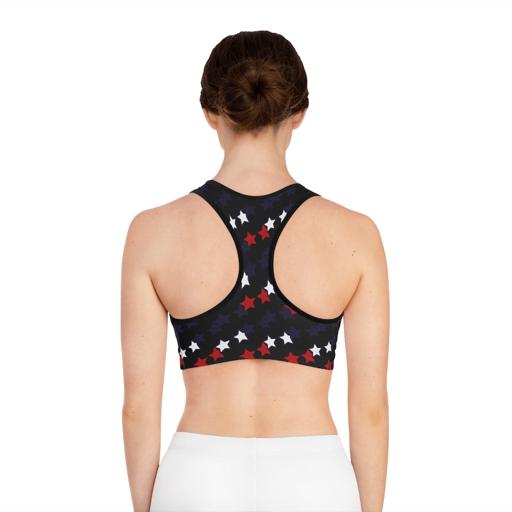 black star print sports bra