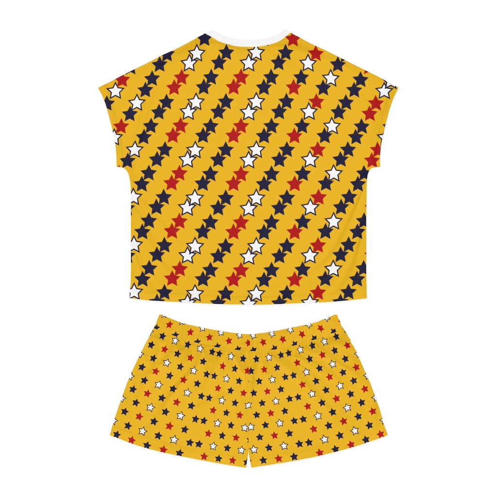 Yellow Star Print Short Pajama Set (AOP)