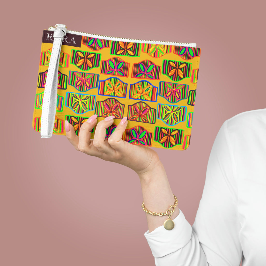 Yellow Deco Print Clutch Bag