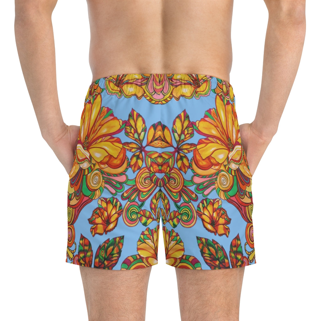 Artsy Floral Men's Sky Swimming Trunks