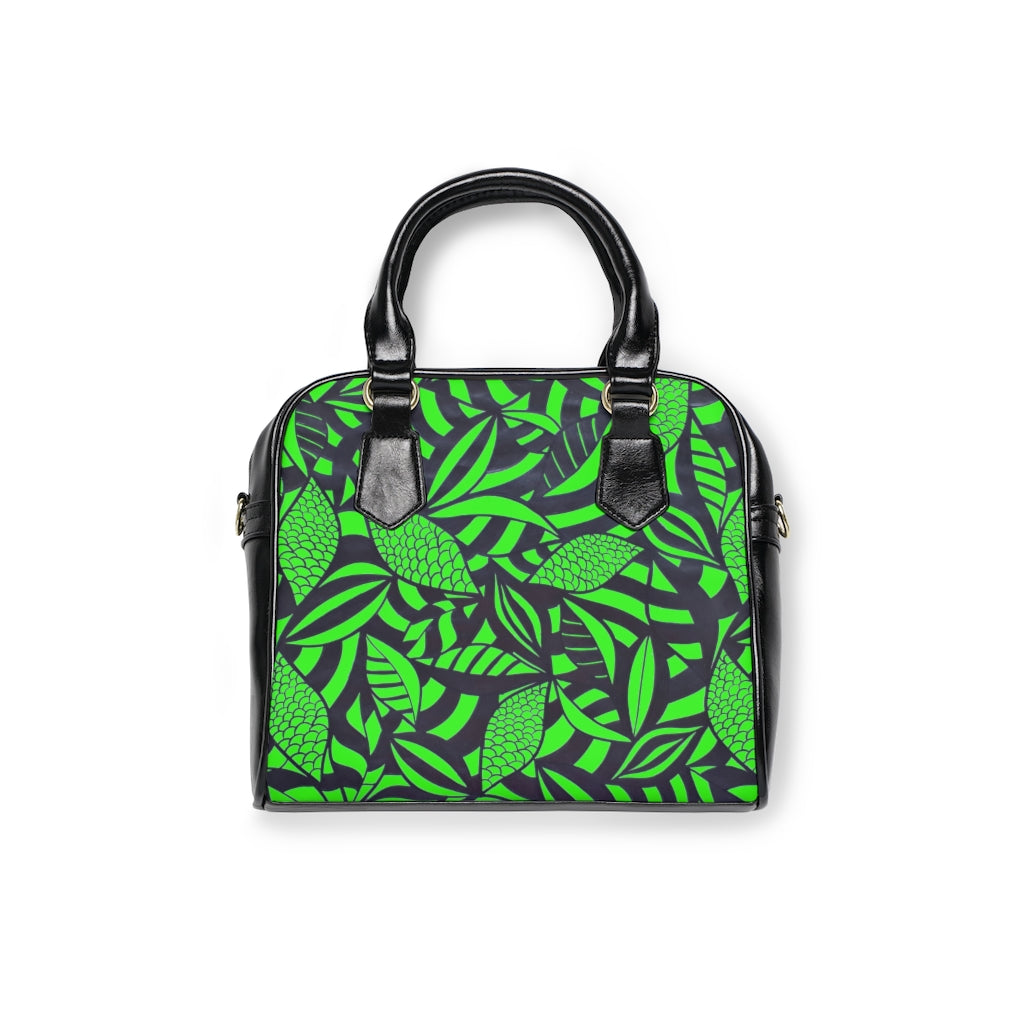 neon green tropical print handbag