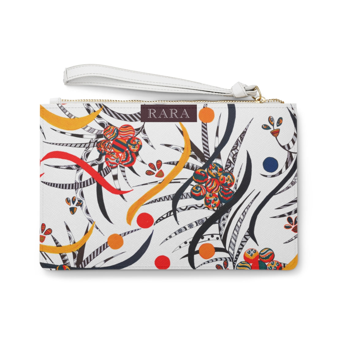 white animal & floral print clutch bag