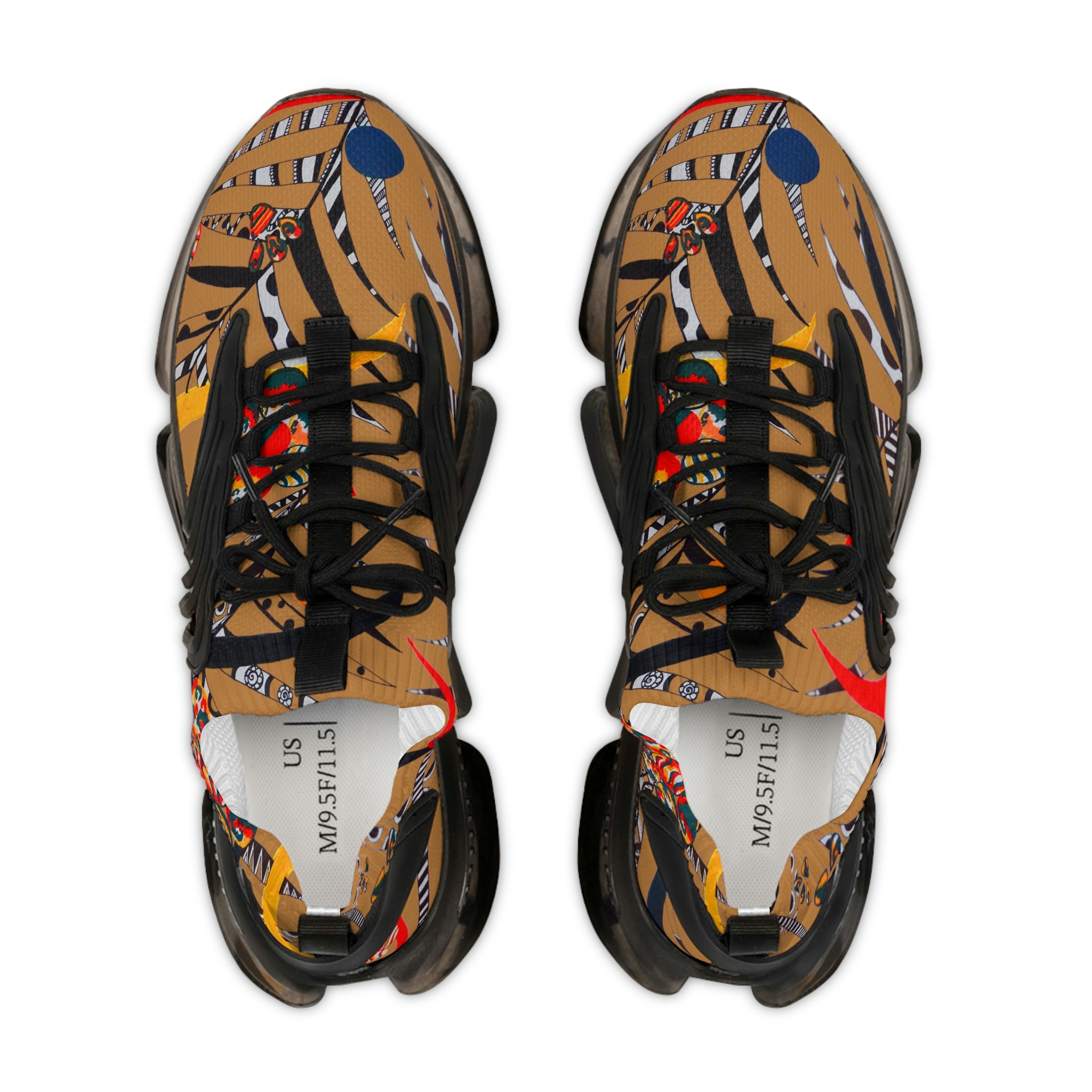 tussock brown men's floral and animal print mesh knit sneakers