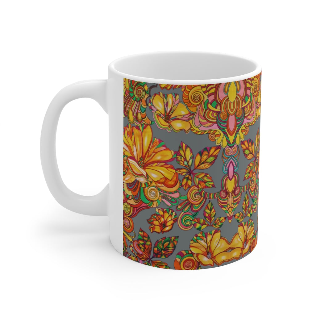 Artsy Florals Grey Mug 11oz