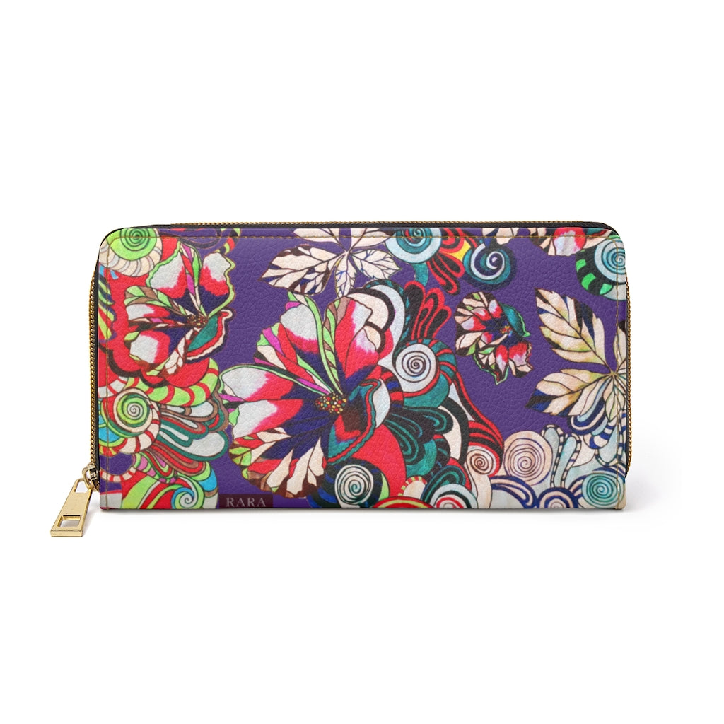 Purple Floral Pop Zipper Wallet