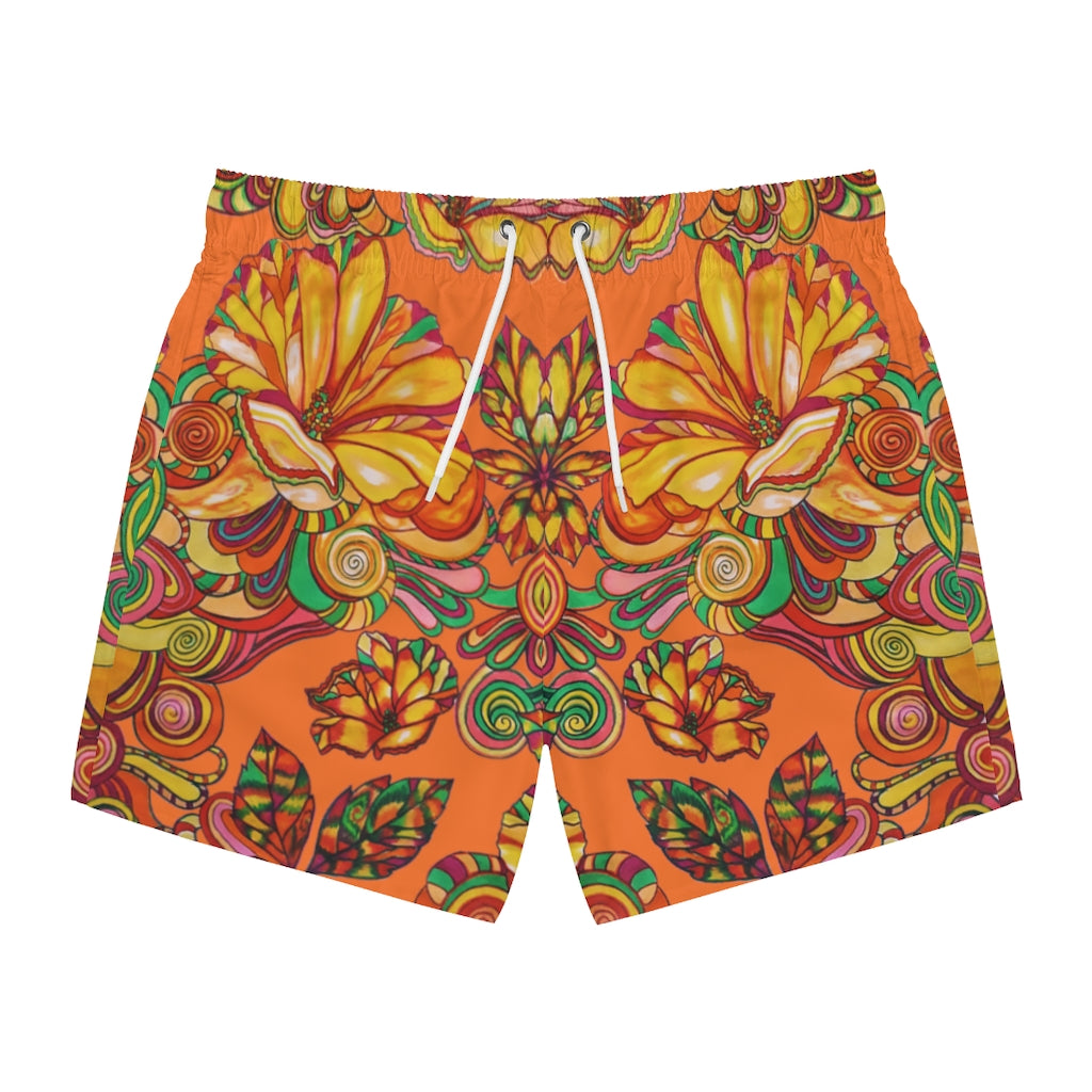 Floral Men's Orange Swimming Trunks