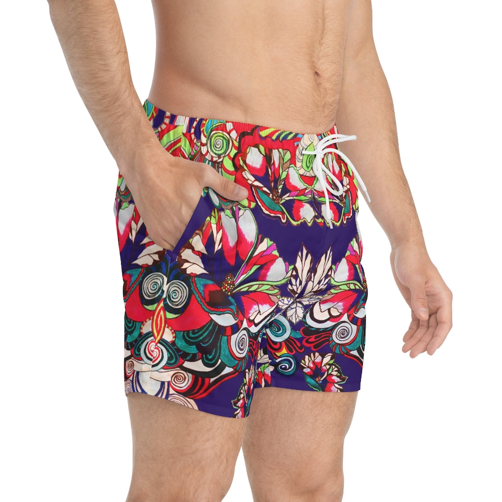 Violet Graphic Floral Pop Men's Swimming Trunks