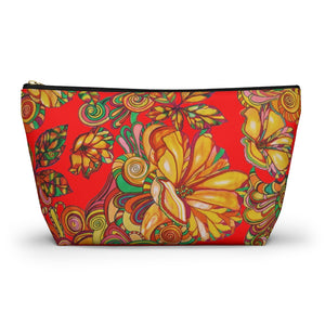 Red Artsy Floral Accessory Pouch