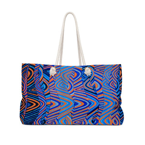 orange & blue psychedelic print weekender oversized tote bag