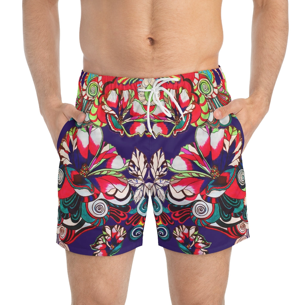 Violet Graphic Floral Pop Men's Swimming Trunks