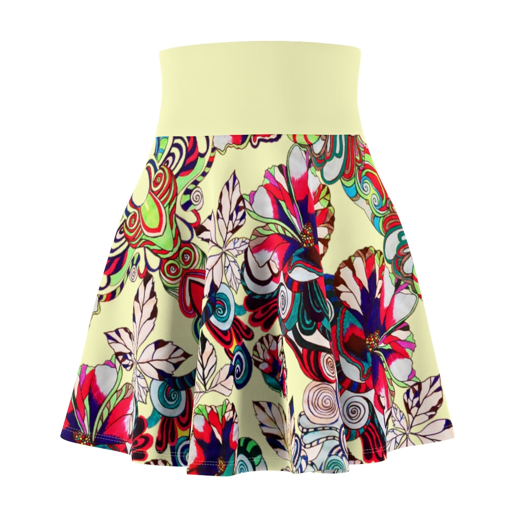 Graphic Floral Cream Skater Skirt