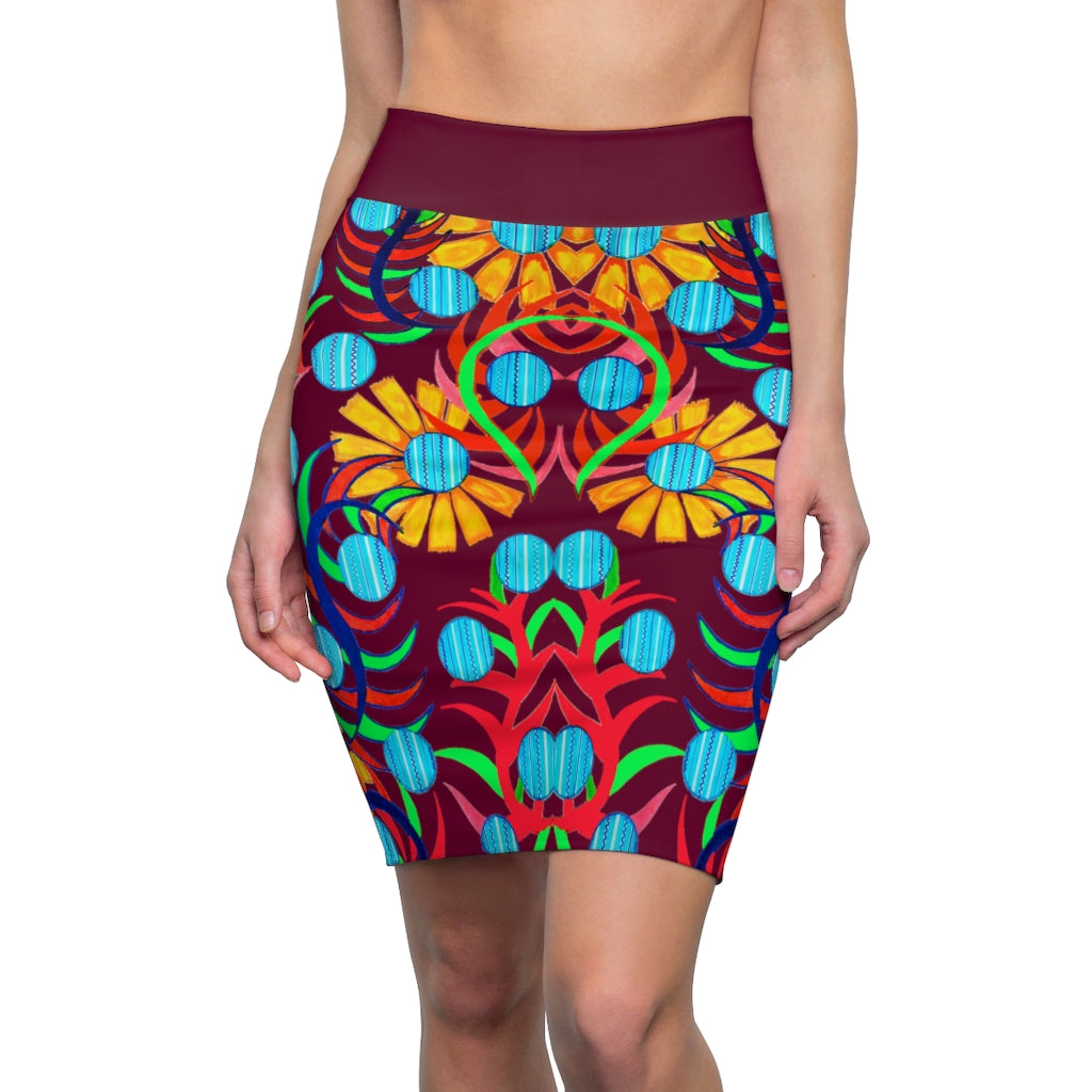 Sunflower Marsala Pencil Skirt