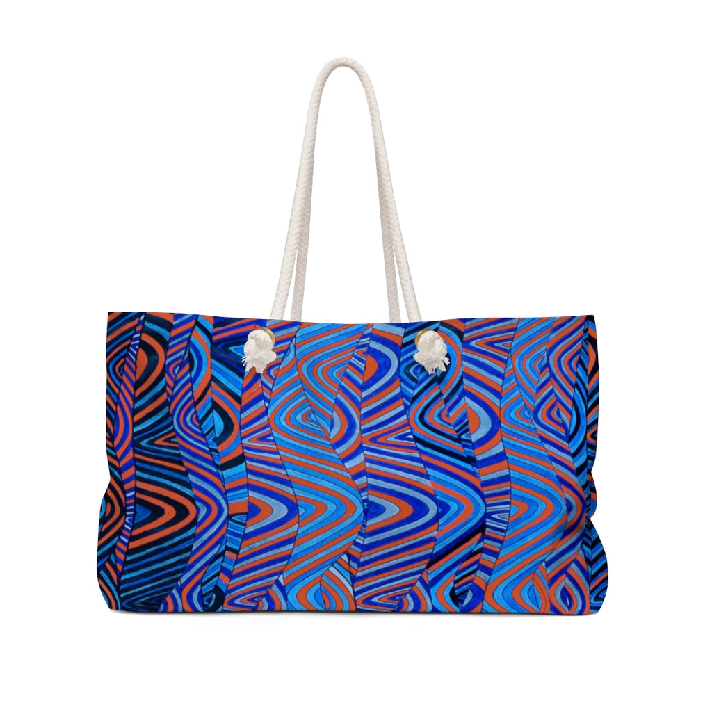 rust & blue psychedelic print weekender oversized tote bag