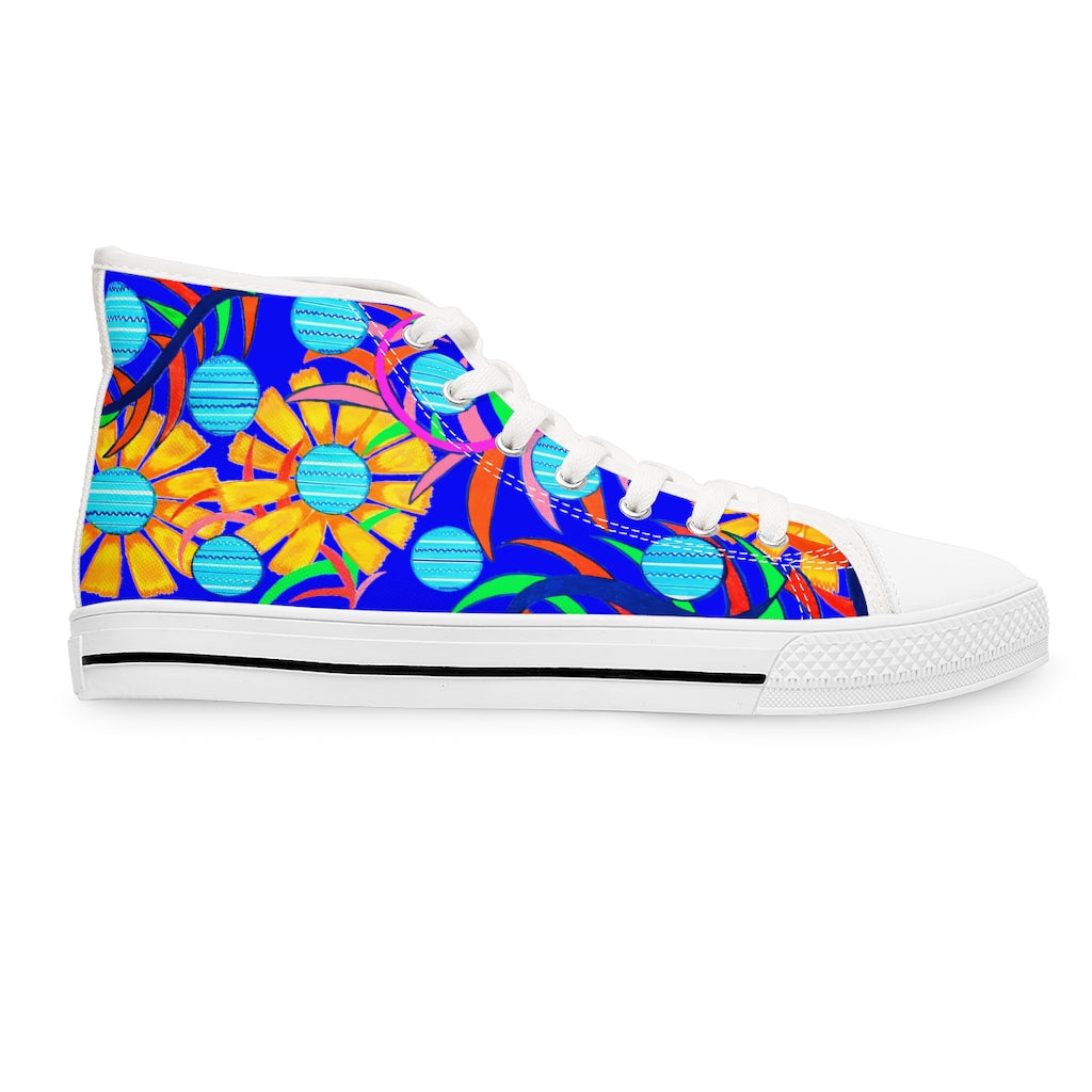 Electric Blue Sunflower Women's High Top Sneakers