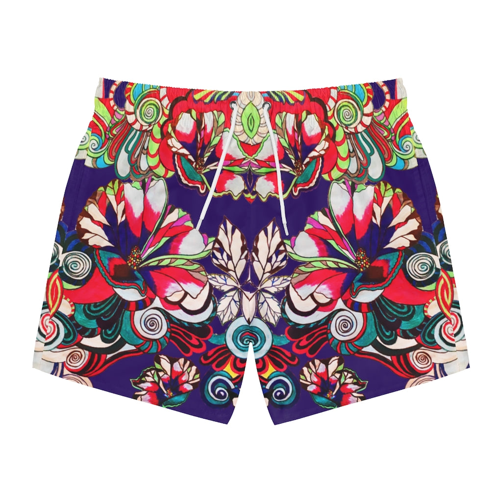 Violet Graphic Floral Pop Men's Swimming Trunks