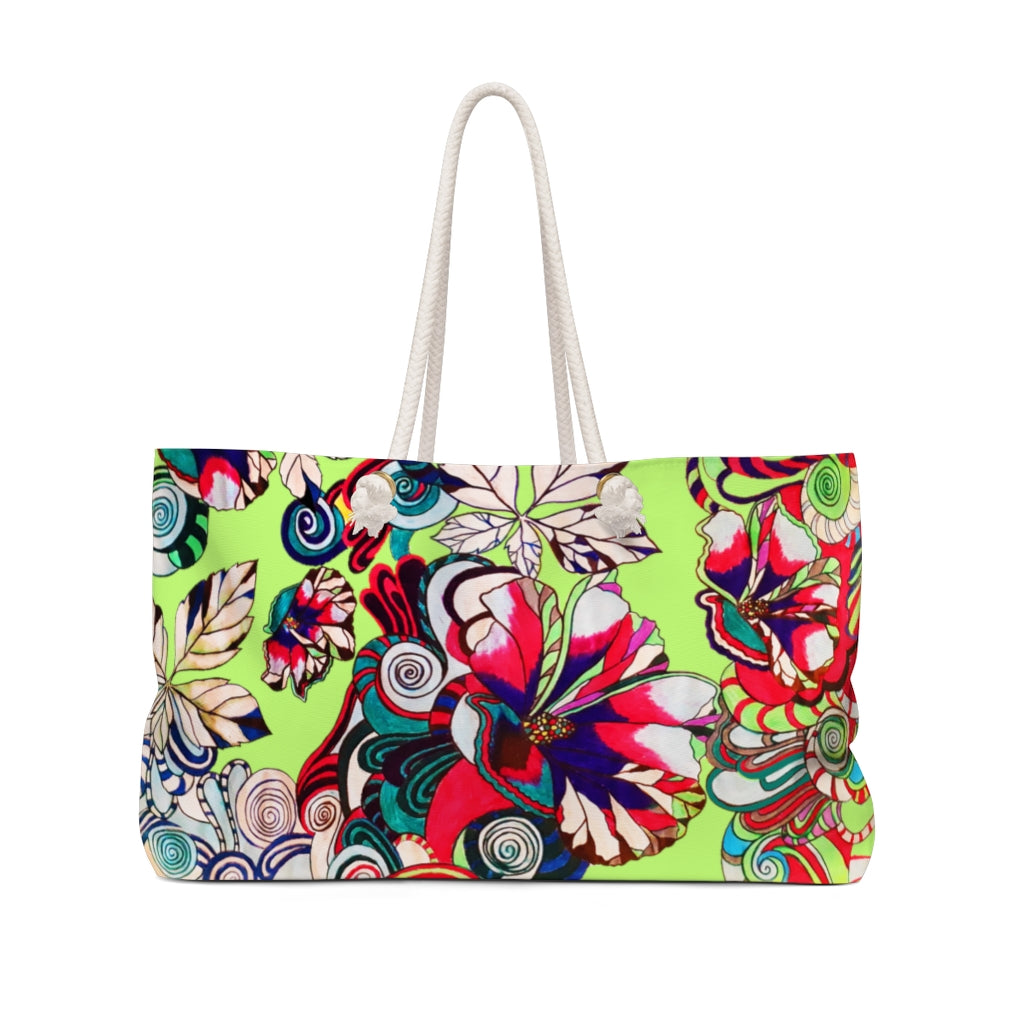 Artsy Floral Pop Lime Weekender Bag