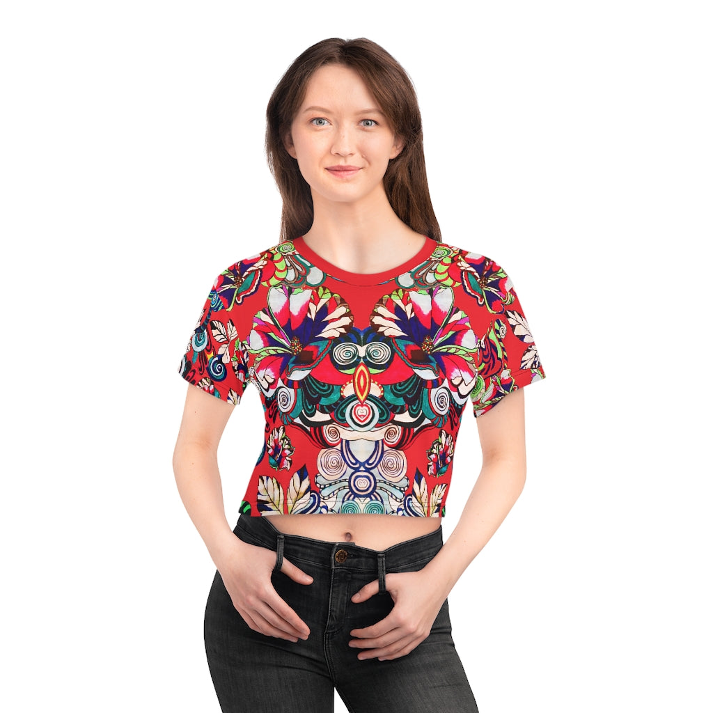 Red Artsy Floral Pop AOP Crop Tee