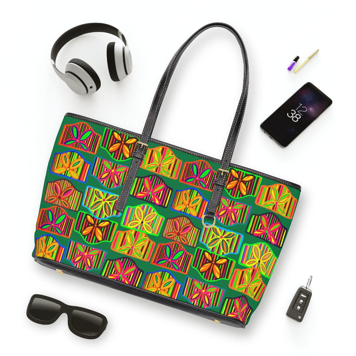 Green Deco PU Leather Shoulder Bag