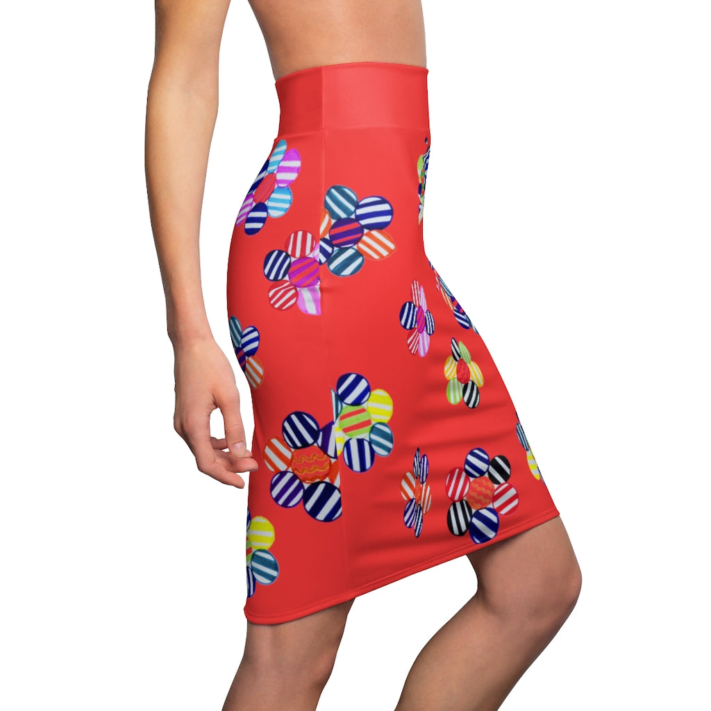 Vermillion Candy Florals Print Pencil Skirt