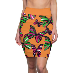 Peach Butterflies Pencil Skirt