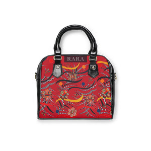 deep red animal & jungle print handbag