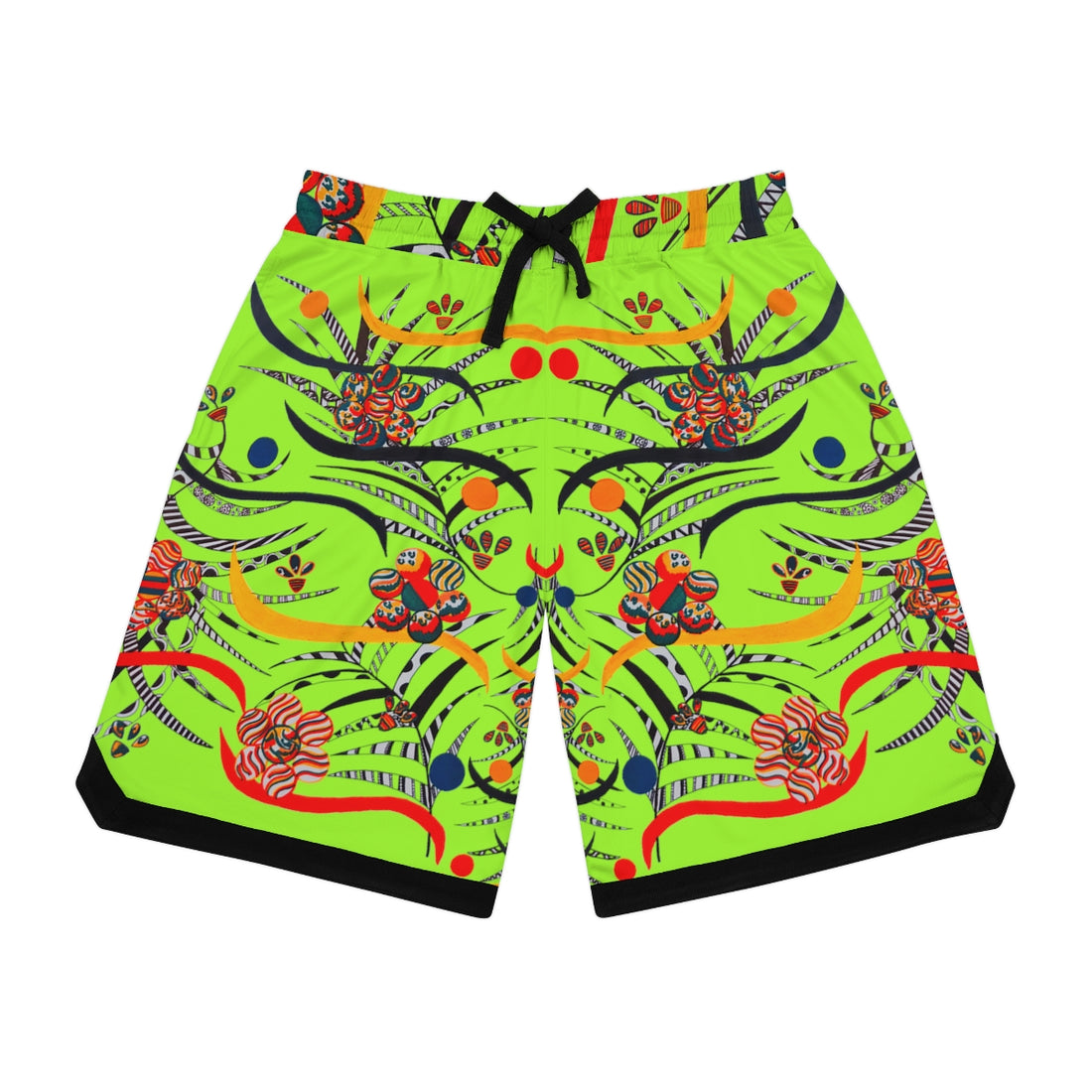 lime green floral & ropical print basketball shorts