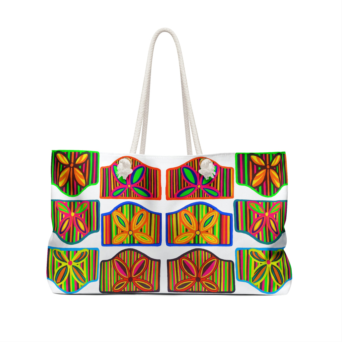 white art deco multicolour printed beach open tote bag