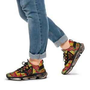 Deep Red Deco Print OTT Men's Mesh Knit Sneakers