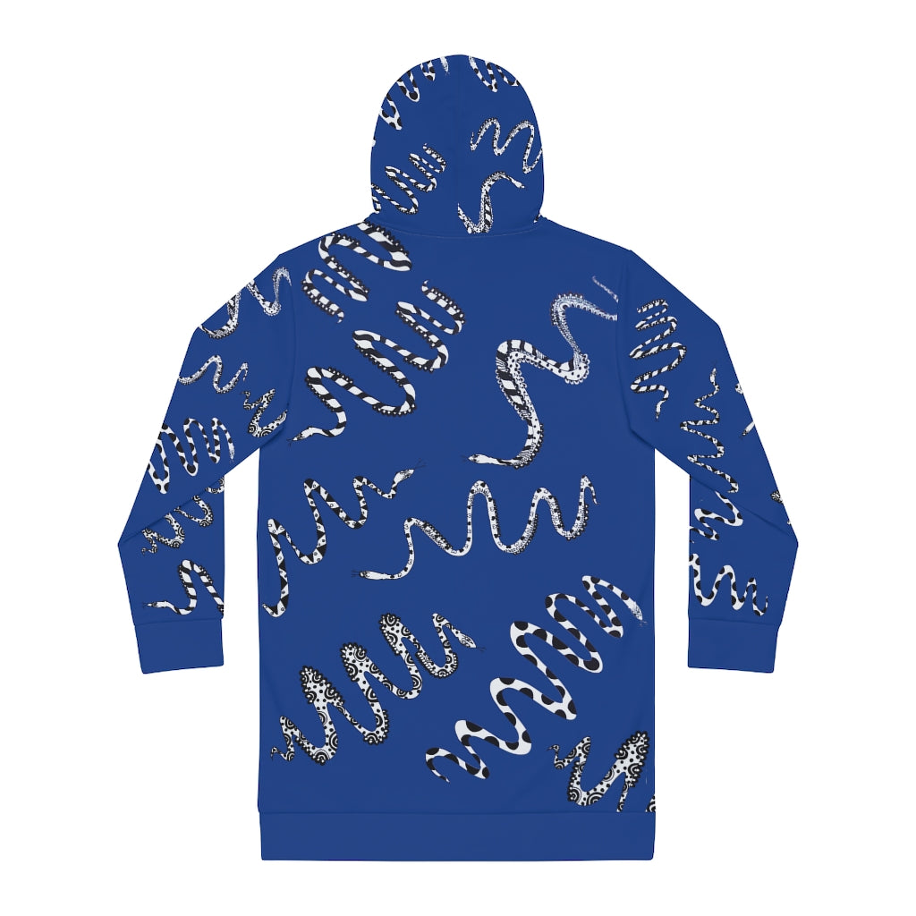 Blue Snake Print Hoodie Dress